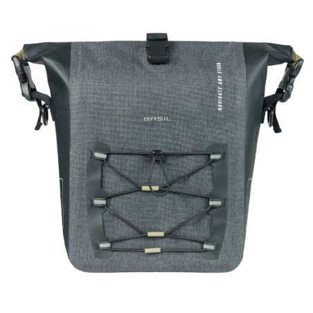 SACOCHE ARRIERE VELO LATERALE BASIL NAVIGATOR CYCLOTOURISTE WATERPROOF 12-15L NOIR FIXATION MIK SIDE SUR PORTE BAGAGE