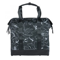 SACOCHE ARRIERE VELO LATERALE BASIL GRAND TARPAULIN SHOPPER NOIR DECO BLANC DROIT-GAUCHE WATERPROOF 23L (34x19x35cm)