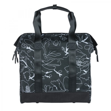 SACOCHE ARRIERE VELO LATERALE BASIL GRAND TARPAULIN SHOPPER NOIR DECO BLANC DROIT-GAUCHE WATERPROOF 23L (34x19x35cm)