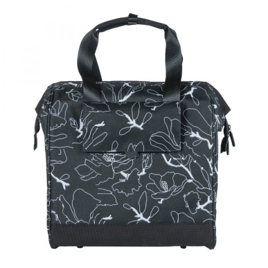 SACOCHE ARRIERE VELO LATERALE BASIL GRAND TARPAULIN SHOPPER NOIR DECO BLANC DROIT-GAUCHE WATERPROOF 23L (34x19x35cm)
