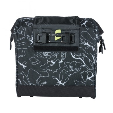 SACOCHE ARRIERE VELO LATERALE BASIL GRAND TARPAULIN SHOPPER NOIR DECO BLANC DROIT-GAUCHE WATERPROOF 23L (34x19x35cm)