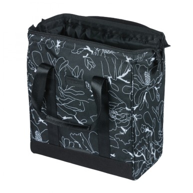 SACOCHE ARRIERE VELO LATERALE BASIL GRAND TARPAULIN SHOPPER NOIR DECO BLANC DROIT-GAUCHE WATERPROOF 23L (34x19x35cm)