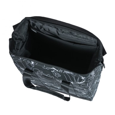 SACOCHE ARRIERE VELO LATERALE BASIL GRAND TARPAULIN SHOPPER NOIR DECO BLANC DROIT-GAUCHE WATERPROOF 23L (34x19x35cm)